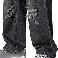 Jeans baggy à la mode avec jambe large et jean baggy en coton doux avec braguette à boutons et design classique à cinq poches