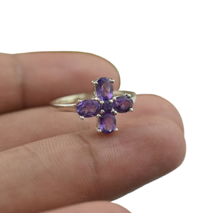 925 argent Sterling Boho Style lunette réglage à la main bague tendance améthyste pierres précieuses bijoux pour femmes cadeau de mariage parfait pour - Product Image 1