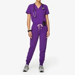 Conjunto de uniforme personalizado con cuello en V para mujer, traje médico de belleza vaquero antiarrugas, uniforme de enfermera - Product Image 4