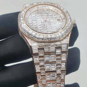 Meilleure vente entièrement coupe baguette personnalisé glacé laboratoire cultivé diamant montre pour hommes Hip Hop diamant bijoux montre cadeau - Product Image 4