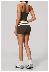 Custom 2026 Striped Halter <b>Crop</b> <b>Top</b> High Waist Shorts 2 Piece Set Seamless Quick Dry Yoga Wear - Product Image 4