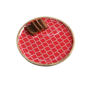 Assiette de service ronde en bois de manguier rouge marocain en bois avec poignées Plateau de service décoratif pour la table du petit déjeuner Décoratif - Product Image 1