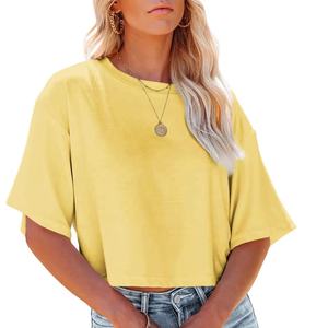 Camiseta corta con cuello redondo para mujer, ropa de calle, Tops cortos de punto liso, Camiseta holgada para mujer, camisetas informales multicolores para mujer - Product Image 2