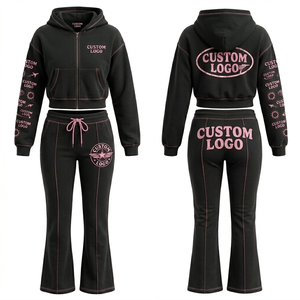 Custom Brand Logo Trending Women's Tracksuits <b>Sets</b> Women Zipper up Hoodie Flare Pants 2 Piece <b>Set</b> Tracksuits for Women 2026 - Product Image 1