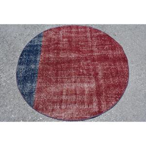 Vintage 3.9x3.9 ft Rug, Turkish Rug, <b>Red</b> Floral <b>Wool</b> Rug - Product Image 4