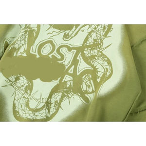 มีฮู้ดสำหรับผู้ชายพิมพ์ลายโลโก้ติดเพชรสีเขียวจางมีซิป - Product Image 4