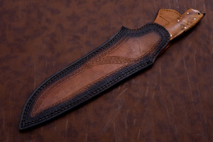 มีดล่าสัตว์เหล็กดามัสกัสแบบกำหนดเองได้จากโรงงานผู้ผลิต (OEM) ด้ามไม้พะยูงทำมือ ลายบิดเกลียว พร้อมปลอกหนังสำหรับพกพา (EDC) - Product Image 4