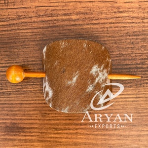 Customized Premium 100% Cowhide with Wood Slide Stick Oval <b>Hair</b> Pin <b>Barrette</b> Handmade Genuine Leather Women <b>Hair</b> Stick <b>Barrette</b> - Product Image 1