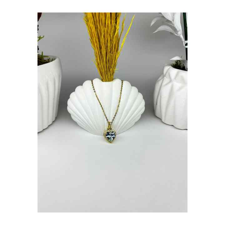 Breeze of the Sea: Steel Necklace with Blue Zircon Stone - Fascinating with Its Elegance!