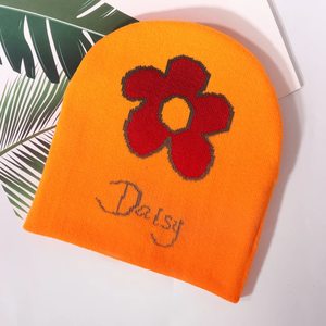 Romántico sin puños Otoño Invierno Skully Beanie para niñas 100% acrílico con margaritas y flores Jacquard patrón lindo regalo gráfico - Product Image 4