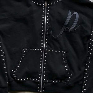 Survêtement unisexe pour homme à capuche avec broderie de logo personnalisé, orné de strass, style streetwear, coupe classique, hip-hop, cordon de serrage, hiver - Product Image 4