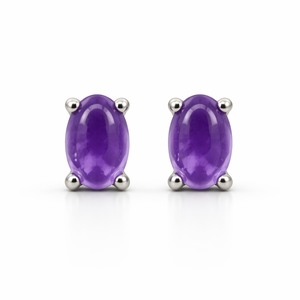 Amethyst Cabochon Oval Cut <b>Stud</b> Earrings Children's Party Gift Wholesale Trendy Wedding Rhodium-Plated Sterling <b>Silver</b> - Product Image 1