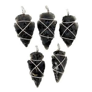 Obsidienne noire guérison cristal pierre naturelle cuivre argent fil enroulé flèche pendentif femmes collier bijoux amour cadeau artisanat - Product Image 1