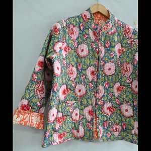 Chaqueta corta de algodón Vintage india para mujer, prendas de vestir de invierno con estampado Floral a mano, botón, acolchado ligero, cómodo - Product Image 1