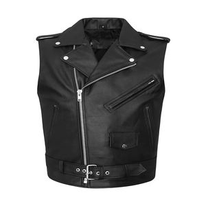 Gilet noir en faux cuir pour homme, gilet de moto hip-hop, punk, solide, noir, printemps, sans manches - Product Image 1