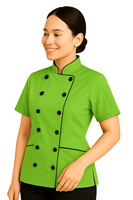 Veste de chef à manches courtes pour femme, coupe ajustée, uniforme culinaire professionnel, poly coton, OEM personnalisable, taille personnalisée, restaurant, bar