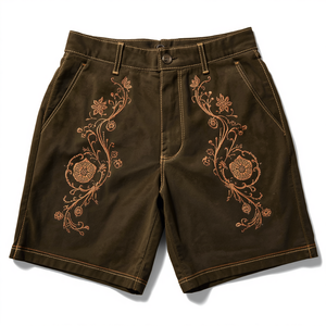 Novedad: Pantalones Cortos Tradicionales de Gamuza Hechos a Mano en Color Verde Oliva Oscuro, Proveedor OEM - Product Image 1