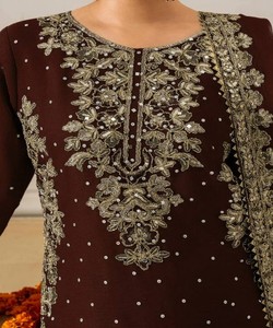 LATEST GEORGETTE CODING SEQUENCE MOTI WORK <b>TOP</b> PALAZZO DUPATTA FESTIVE WEAR WHOLESALE PRICE ETHNIC GARMENT <b>BROWN</b> Rayon <b>Long</b> - Product Image 6