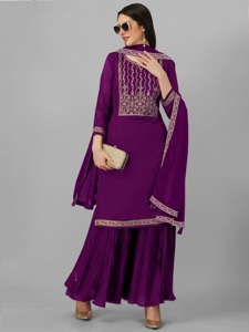 Trendmalls Conjunto de traje de Salwar étnico con bordado de seda Vichitra para mujer Pantalón Kurta púrpura con Dupatta (G132) - Product Image 4