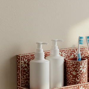 Kit de rangement floral artisanal pour salle de bain, esthétique terre cuite, étagère flottante pour meuble-lavabo avec gobelets à brosse à dents assortis - Product Image 3