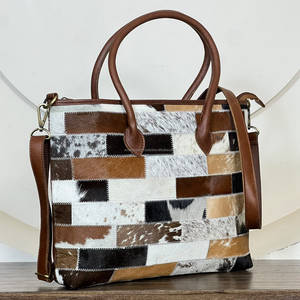 Stylish <b>Genuine</b> Cowhide <b>Leather</b> Tote <b>Bag</b> for Women with Detachable Strap Zipper Closure Shoulder Patchwork Handbag for Women - Product Image 2