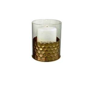 New Latest Pattern Design Attractive Look Gold Polished Metal Base & <b>Top</b> and Glass Made Candle Holder for Wax Stick & Lightning - Product Image 2