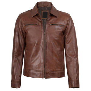 Chaqueta de Cuero de Oveja para Hombre, de Alta Calidad, Elegante, Suave, Transpirable, Impermeable, con Cierre, Cortavientos, de Color Sólido - Product Image 3