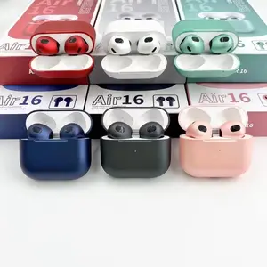 Air16 earphone dan headphone nirkabel, headphone olahraga nirkabel multifungsi dengan casing pengisi daya desain warna-warni penghilang kebisingan