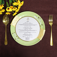 Tarjeta de menú de papel perlado de marfil redondo personalizado con lámina de oro de sello caliente para bodas, cumpleaños, restaurante, eventos de bebidas