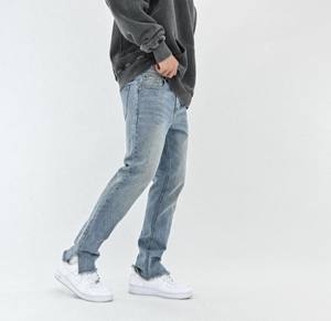 Venta al por mayor personalizado 100% algodón Oxford pantalones de mezclilla transpirable recto Jean bordado parche suelto holgado estilo de calle cintura elástica - Product Image 6