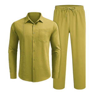 ¡Novedad de 2025! Conjuntos de camisa de dos piezas para hombre, conjuntos de camisa informales transpirables de diseño liso a la moda para hombre - Product Image 1