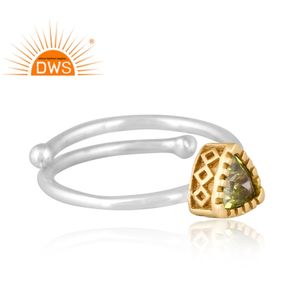 แหวนพลอยเพอริดอตธรรมชาติทำจากเงินแท้ปรับได้ของขวัญสำหรับผู้หญิง - Product Image 3