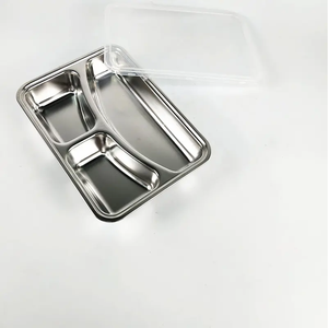 Plateau de restauration rapide en acier inoxydable de qualité alimentaire Plateau à déjeuner scolaire 3 compartiments Assiette à dîner divisée - Product Image 2