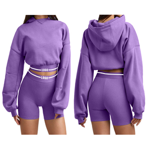 Ensemble 2 pièces pour femmes Quickdry Lightweight Breathable Customized Logo Printing Streetwear Women's Set Hoodie and Shorts Set - Product Image 2