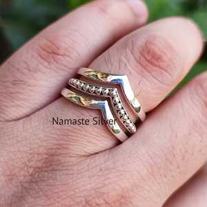 925 Sterling Silver Handmade Triple Layer Stacking <b>Ring</b> Unique Design for Trinity Plain Silver <b>Ring</b> Band <b>Statement</b> Promise Gift - Product Image 1