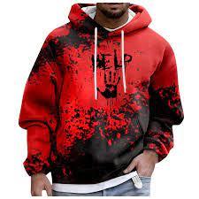 <b>Red</b> Black Split Color Winter Pullover <b>Hoodie</b> 100% Cotton Custom Graphic Embroidered Eco-Friendly Waterproof Streetwear Men Women - Product Image 6