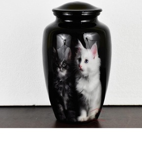 Hermosamente ennegrecidos y gatos blancos Urna grande hecha a mano para cenizas humanas Urnas de cremación conmemorativas hermosas para adultos Caja de cenizas para adultos - Product Image 4