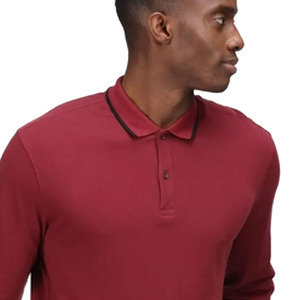 เสื้อโปโลแขนยาวผ้าคอตตอนสีแดงเข้มสำหรับผู้ชายปักโลโก้ - Product Image 2