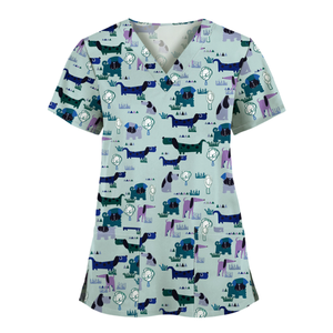 ชุดพยาบาลแบบสวมใส่ได้ทั้งชายและหญิง ลายพิมพ์คริสต์มาส แขนสั้น พร้อมเสื้อเชิ้ตยืดหยุ่น ตรวจจับเข็มได้ ใช้ในโรงพยาบาล - Product Image 6