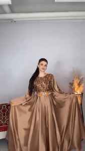 Nueva llegada mujeres Afghani bordado vestido Color sólido manga larga encaje botón cintura Natural lavable hecho a mano al por mayor - Product Image 5