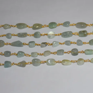 Natural Aquamarine Oval <b>Rosary</b> Chain Gold Plated Wire Wrapped Gemstone Beaded Chain for DIY Jewelry Making Necklace - Product Image 3