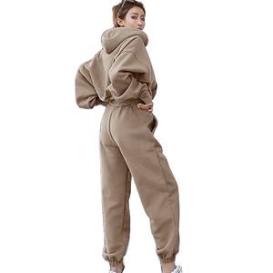 Vente en gros 100% coton survêtements à capuche décontractés d'automne 2 pièces avec poches latérales à taille élastique pour femmes - Product Image 5