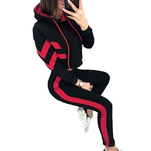 Chándal de Top corto grueso para mujer, conjunto deportivo informal con capucha de dos piezas, otoño 2023 - Product Image 2