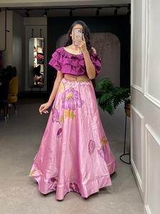 DERNIÈRE CONCEPTEUR SATIN TAPETA SOIE NUMÉRIQUE FLEUR IMPRIMÉE LEHENGA CHOLI - Product Image 3