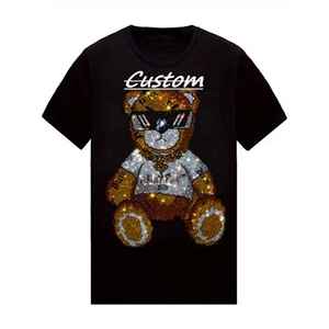 T-shirts de Offre Spéciale à col rond personnalisés de haute qualité avec pierre du Rhin noir embelli pour t-shirt pour hommes - Product Image 1