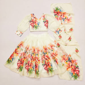 Conjunto de Lehenga Choli Shoryam con Estampado Floral Digital, Blusa de Manga Abullonada y Dupatta, Secado Rápido, para Niñas de 2 a 8 Años, Estilo Étnico - Product Image 2