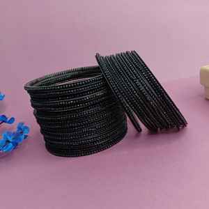 <b>Glass</b> Bangle <b>Set</b> Ethnic Plain Textured <b>Glass</b> Bangle Traditional Bridal Bangle Indian Wedding Jewellery For Women, Black - Product Image 2