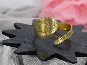 กำไลข้อมือทองเหลืองดิบ69มม., กำไลข้อมือฝัง, กำไลข้อมือช่องว่างเปล่า, สร้อยข้อมือทำด้วยมือกว้าง, ทองเหลืองดิบ - Product Image 3