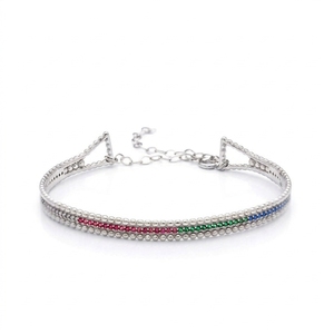 Bracelet jonc pour femme en argent sterling 925 plaqué or, design en zircon arc-en-ciel, fabrication artisanale turque, bijoux de fête en gros - Product Image 3