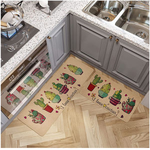 Ensemble de tapis de cuisine en tissu de lin de couleur personnalisée, base en caoutchouc robuste, antidérapant, absorbant l'eau, motif original, lavable - Product Image 1